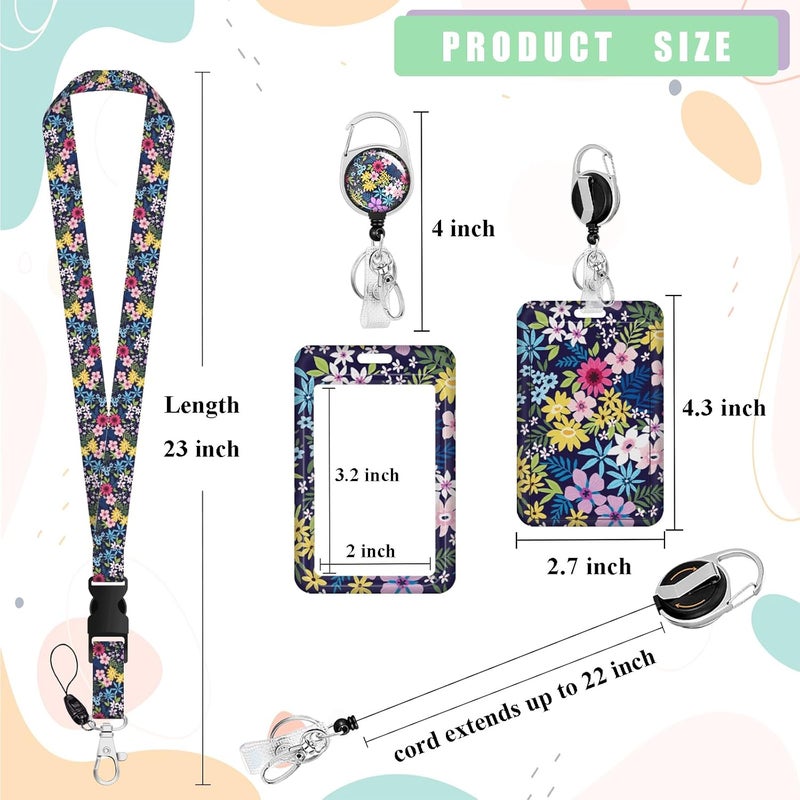 Boutilon ID Badge Holder with Lanyard,Retractable ID Badge Card Holders Detachable Neck Lanyard Strap with Badge Reel and Vertical ID Holder for Nurse Students Teachers Office Staff(Flower Blooming) - Image 5